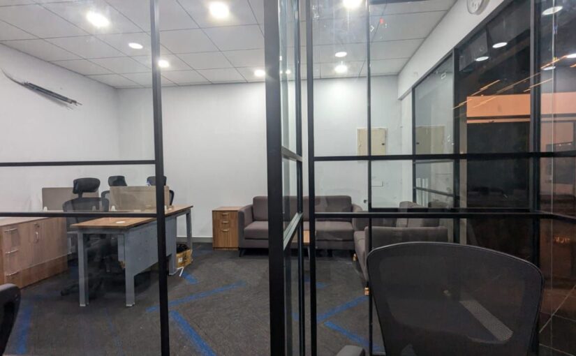 Sensor-operated automatic sliding glass door installed in Chennai commercial space
