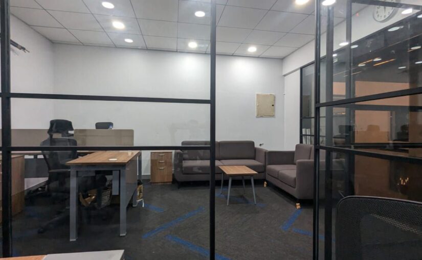Frameless glass partitions installed in Chennai commercial interior